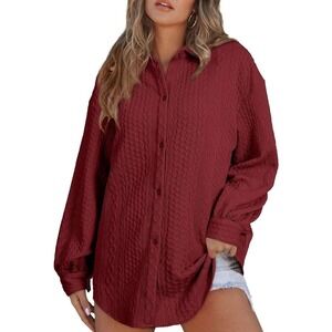Women's Lantern Sleeve Oversized Knit Shirt Jacket | Button-Down, Cozy & Stylish